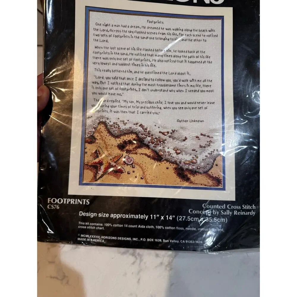 Monarch Horizons Footprints cross-stitch kit inspirational poem beach footprint